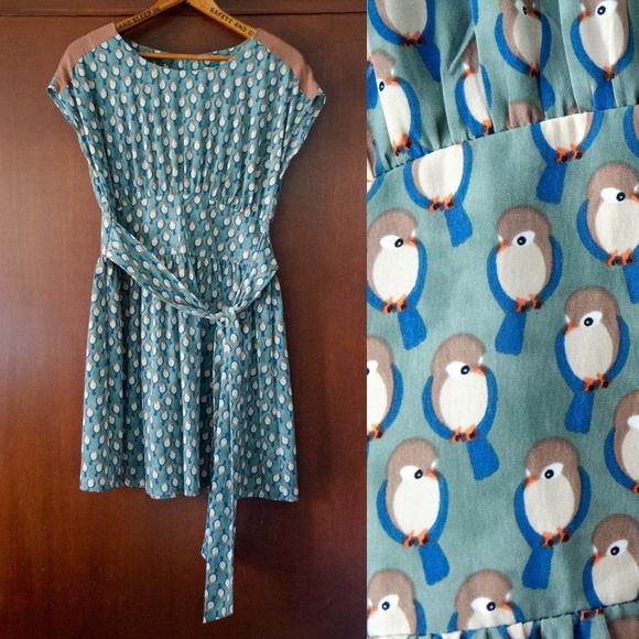 Afternoon Dresses & Skirts - Boutique teal bird dress with sash